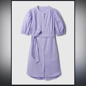 GAP linen Midi Dress with Puff Sleeves and Mandarin Collar